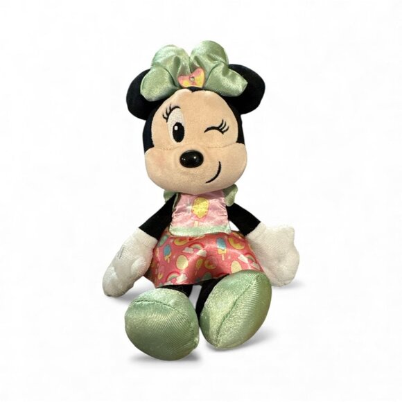 Disney Minnie Mouse Plush Toy 11" Pink & Green Dress Satin Bow Collectible Kids - Picture 1 of 3